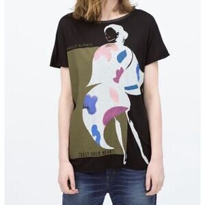 ZARA | SOLÁ Scarf Black Graphic Shirt‎ | Women's | Size: Large